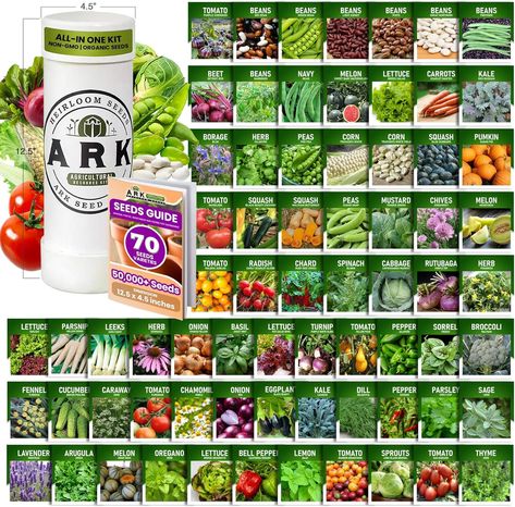 Amazon.com : Ark Seed Kits Organic Heirloom Seed Kit - 70+ Varieties, 50,000+ Seeds - Diverse Fruits, Vegetables, & Herbs for Gardening- Includes Culinary & Medicinal Herbs- Embrace Abundance & Enrich Your Farming : Patio, Lawn & Garden Broccoli Spinach, Carrots Broccoli, Seed Kit, Organic Seeds, Heirloom Seeds, Parsnips, Chard, Medicinal Herbs, Fruits Vegetables