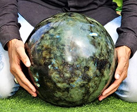 Giant Size Polished Natural Flashy Natural Green Labradorite Crystal Stone Sphere (290mm/77.8lb) Chakra Healing Huge Raw Ball Minerals Specimen Decorative Garden Piece Raw Balls, Antique Marbles, Green Labradorite, Stone Sphere, Labradorite Crystal, Crystal Stone, Chakra Healing, Mineral Specimen, Stones And Crystals