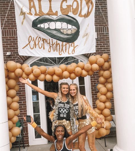 Going For Gold Sorority Theme, Gold Bid Day Theme, Struck Gold Bid Day Theme, Golden Hour Bid Day Theme, Struck Gold Bid Day, Life Is Good Bid Day Theme, Strikes Again Bid Day Theme, Sorority Bid Day Banner, Gold Theme Party