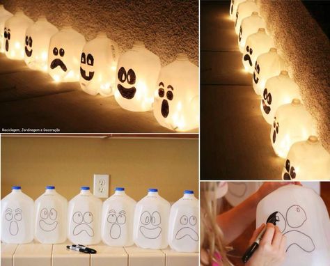 Milk Jug Ghosts, Halloween Milk Jugs, Halloween Yard Decorations Diy, Casa Halloween, Adornos Halloween, Halloween Lanterns, Milk Jugs, Halloween Yard Decorations, Halloween Yard