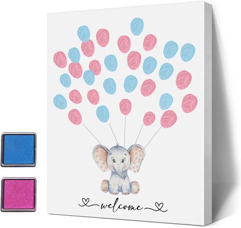 Guest Book Fingerprint, Thumbprint Guest Books, Fingerprint Guestbook, Idee Babyshower, Tree Sign, Fingerprint Tree, Elephant Theme, Baby Gender Reveal Party, Gender Reveal Decorations