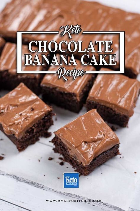 This Keto Chocolate Banana Cake recipe makes a delicious, moist sugar-free dessert with no bananas! The cake is gluten free, grain free and low carb. It's perfect to whip up for afternoon tea or enjoy for dessert. Banana Chocolate Cake, Banana Desserts, Keto Banana, Diet Desserts Recipes, Chocolate Banana Cake, Keto Treats, Keto Kitchen, Ketogenic Desserts, My Keto