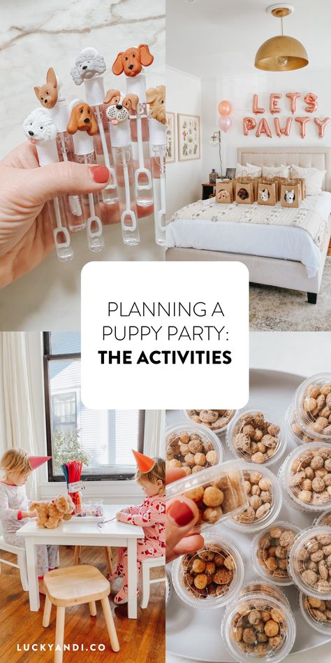 Puppy And Kitten Themed Birthday Party, Dog Adoption Party Ideas, Adopt A Puppy Birthday Party Invitations, Two Year Old Dog Birthday Party, Dog Themed Birthday Party Snacks, Puppy Pajama Party, Pet Adoption Party Food, Puppies And Pajamas Party, Puppy Birthday Party Activities