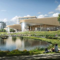 Danish practice 3XN has unveiled plans for a new aquatics centre in the Swedish city of Linköping, which will featuring undulating wood and glass facades Library Landscape, Helsinki Central Library, Innovative Architecture, Wood Architecture, Central Library, Bar Interior, Glass Facades, Architecture Rendering, Architecture Office