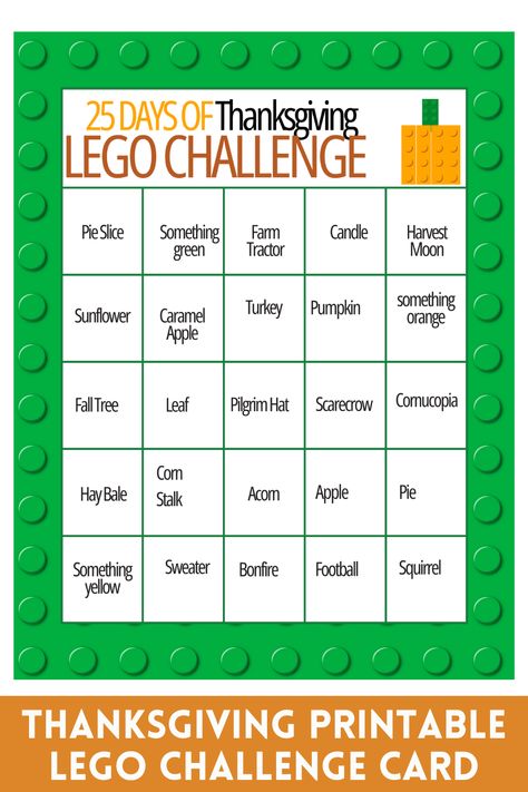 Thanksgiving Lego Challenge, Thanksgiving Lego Ideas, Lego Challenge Cards, Themes For Christmas, Lego Night, Printable Lego, Free Printable Thanksgiving, Lego Challenge, Pilgrim Hat