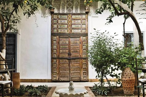 Marrakech for less than £150 a night Marrakech Gardens, Hotel Doors Design, Moroccan City, Riads In Marrakech, Sliding Door Room Dividers, Sliding Door Design, Hotel Door, Room Divider Doors, Art Deco Bathroom