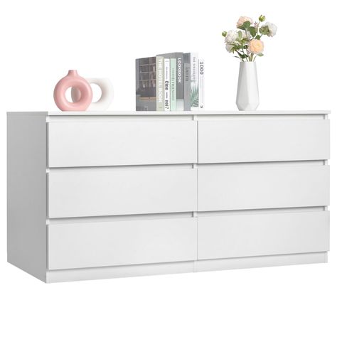 PRICES MAY VARY. 【6 Drawer Dresser for Bedroom】 Modern dresser has 6 spacious storage drawers, which can store your clothes, toys, books, or any other personal items, making it easier for you to sort and store clutter! spacious tabletop is perfect to place frequently used items, keeping them in your reach. 【Perfect Combination of TV Stand and Dresser】This chest of drawers can be combined with your wall-mounted TV as an entertainment center. The 6 large drawers are great to display CDs, DVDs, gam Drawer For Bedroom, White Nursery Dresser, Cute Dressers For Bedroom, Cute Night Stands, Tv Stand Bedroom Ideas, Bedroom Ideas White Furniture, Things To Buy Off Amazon, Things To Get For Your Room, Organization Ideas For The Home Bedroom