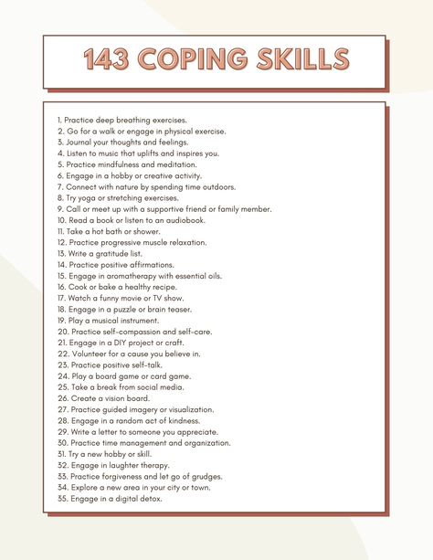 These worksheets offer 143 coping skills to use to manage or handle difficult situations, big emotions, and allow an individual a menu of options when working toward self-regulation and self-soothing. List Of Coping Skills Adults, Adult Coping Skills, Coping Skills Activity, Coping Skills Worksheet, Coping Skill, Big Emotions, Healthy Coping Skills, Skill Building, Deep Breathing Exercises