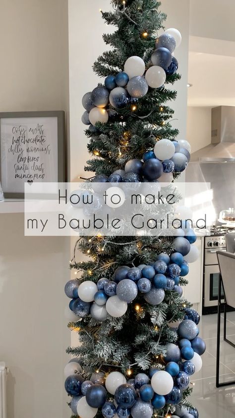 DANIELLE 🖤 on Instagram: “Here’s the video to show you how I make my bauble Garland. I’ve done this since our first Christmas in Australia as I really wanted…” Bauble Garland, Christmas Decor Ideas For Bedroom, Ideas Decoracion Navidad, Blue Christmas Tree Decorations, Decor Ideas For Bedroom, Bedroom Christmas Decor, Christmas In Australia, Diy Christmas Decor, Bedroom Christmas