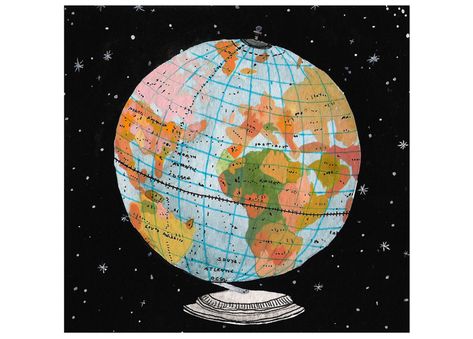 Becca Stadtlander, Eclectic Artwork, World Globes, Map Globe, Art Carte, Pinturas Disney, We Are The World, Art Et Illustration, Illustrated Map