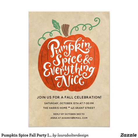 Pumpkin Spice Fall Party Invitation Fall Invitations, Fall Party Invitations, Fall Harvest Party, Harvest Fest, Autumn Invitations, Pumpkin Illustration, Relief Society Activities, Harvest Party, Fall Fest