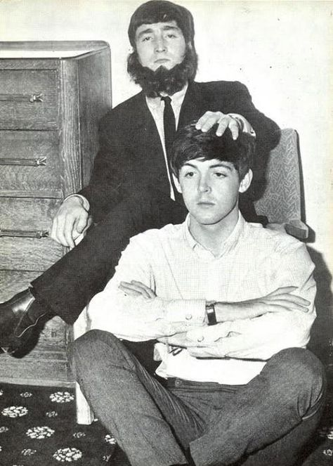 Paul Mccartney, John Lennon, Black And White, Hair, White, Black