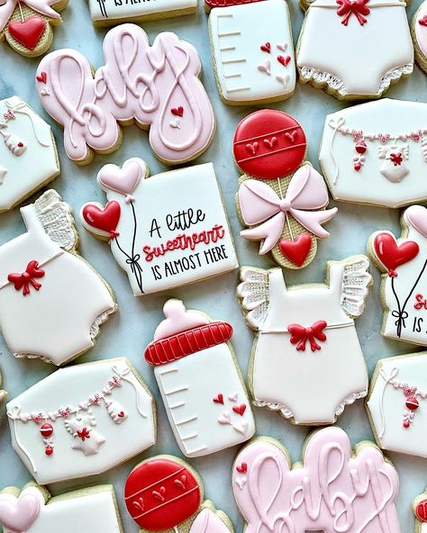 A little sweetheart is almost here 🥰🤍 #valentinesdaycookies #valentinescookies #babyshowercookies #customcookies #decoratedcookies… | Instagram Valentine Baby Shower Cookies, Sweet Heart Baby Shower Ideas, Girl Theme Baby Shower Ideas February, Sweetheart Baby Shower Ideas, February Gender Reveal, Love Baby Shower Theme, Sweetheart Gender Reveal, A Little Sweetheart Is On The Way, A Little Sweetheart Is On The Way Decor