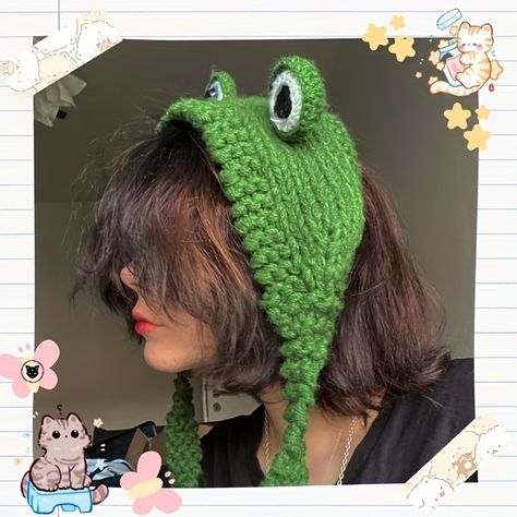 Frog Eyes, Fairy Core Outfits, Winter Costume, Frog Costume, Frog Hat, Bonnet Cap, Crochet Frog, Frog Design, Cap Fashion