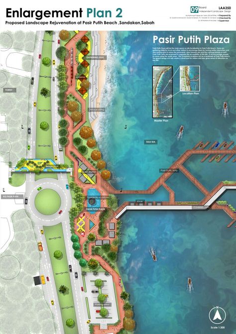 Sandakan Sabah, Beach Landscape Design, Boards Architecture, Landscape Architecture Presentation, Concept Board Architecture, Site Development Plan, Urban Spaces Design, Architecture Diagrams, Presentation Architecture