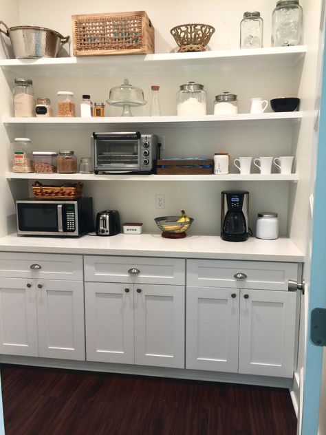 Walk In Pantry Ideas With Fridge, Small Butlers Pantry Ideas Walk In, Closet Pantry With Countertop, Reach In Pantry With Countertop, Countertop In Pantry, 5ft Wide Walk In Pantry, Pantry With Countertop Barn Door, California Closets Pantry Walk In, Small Walk In Pantry Barn Door