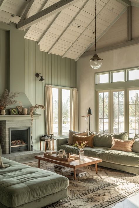 Sage Green Living Room Ideas, Sage Living Room, Green Living Room Ideas, Living Room Stairs, Sage Green Living Room, Green Living Room Decor, Green Living Room, Room Remodel, Country Living Room