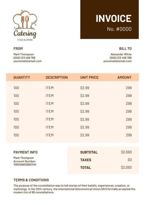 Duotone Linear Food & Drink Catering Invoice Catering Invoice Template, Catering Quotation Sample, Invoice Layout, Graphic Design Invoice Template, Invoice Sample, Invoice Template Word, Invoice Design, Stationary Items, Hotel Food