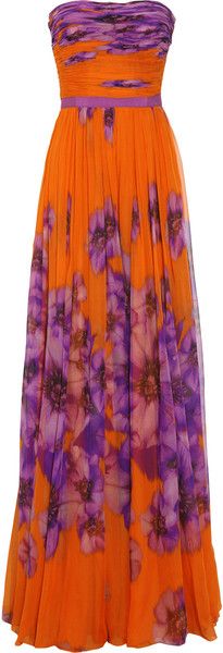 Perfect for summer evenings Purple And Orange, Floral Dresses Long, Chiffon Gown, Giambattista Valli, Gorgeous Gowns, Summer 2015, Silk Chiffon, Orange And Purple, Floral Maxi Dress