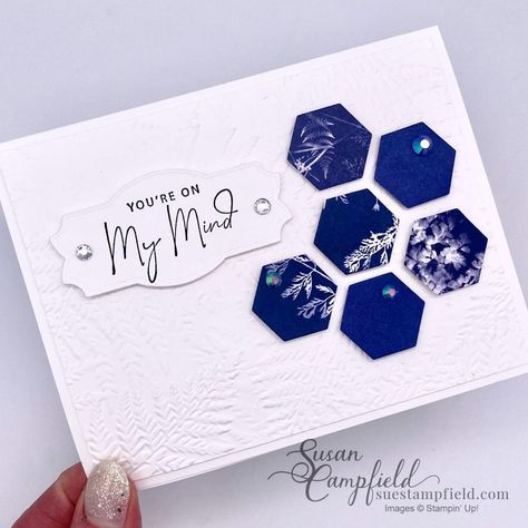 Made with the Stampin’ Up! Sun Prints Designer Paper and the Beautiful Shapes dies - a great way to create with paper scraps! Stampin Up Sun Prints, Susan Campfield, Hexagon Cards, Sun Prints, Beautiful Shapes, Card Making Templates, Homemade Birthday Cards, Paper Scraps, Nature Card