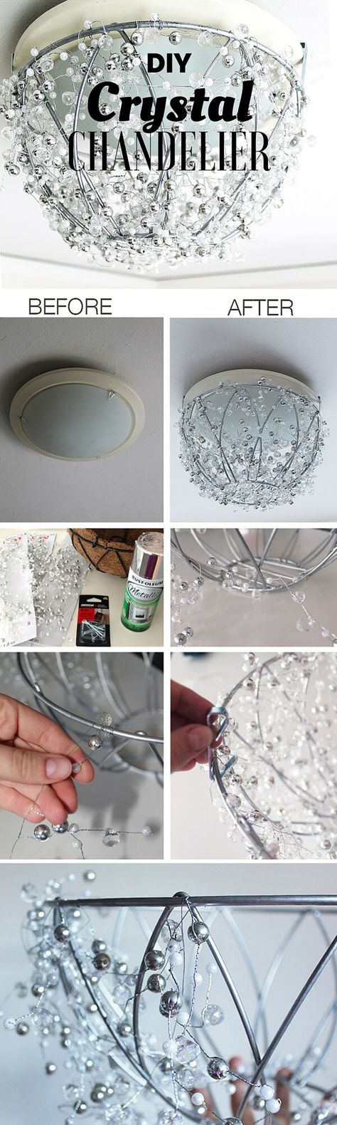 17 Easy DIY Home Decor Crafts – Step by step Hantverk Diy, Diy Lampe, Light Ideas, Diy Chandelier, Deco Luminaire, Plant Basket, Diy Crystals, Ikea Hacks, Handmade Home Decor