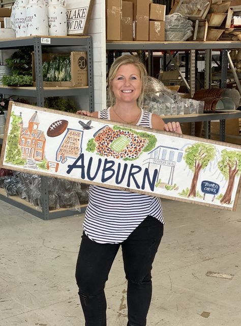 Auburn, AL College Town Sign Auburn Painting, Preppy Paintings, Teen Game Rooms, Football Room Decor, Town Sign, Football Rooms, Old Dominion University, Sports Painting, College House