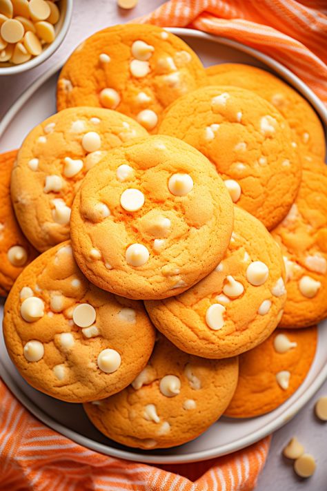 Orange Creamsicle Cookies - That Oven Feelin Orange Creamsicle Cookies, Creamsicle Cookies, Orange Food Coloring, Orange Cake Recipe, Orange Cookies, Strawberry Cake Mix, Creative Snacks, Baked Rolls, Vegetarian Cake