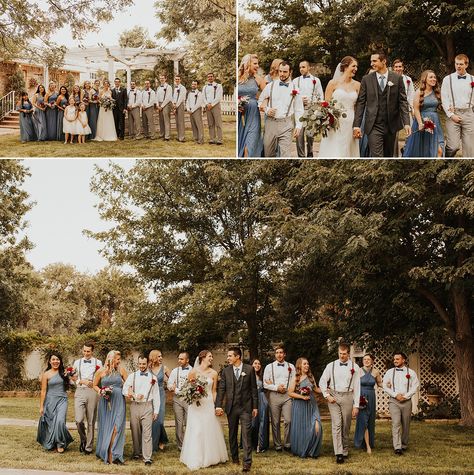 Dusty Blue And Tan Wedding Party, Steel Blue Suit Wedding, Steel Blue Bridal Party, Slate Blue Bridal Party, Blue And Tan Bridal Party, Dusty Blue Bridal Party, Steel Blue Wedding, Blue Bridal Party, Blue Brown Wedding