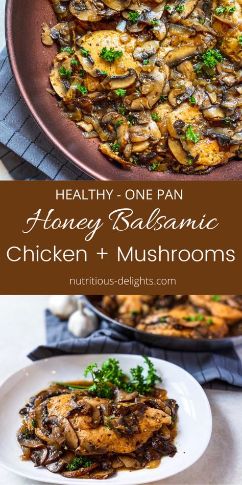 Chicken With Mushrooms Recipes Healthy, Chicken Spinach Mushrooms Recipes Healthy, Balsamic Chicken Mushrooms, Chicken Recipe With Mushrooms, Chicken Recipes Balsamic, Chicken Mushroom Recipe, Healthy Dinner Mushrooms, Dark Meat Chicken Recipes Dinners, Chicken Mushrooms Brussel Sprouts