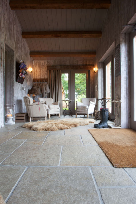 Aged Chalgrave is a practical and durable rustic stone floor. This hardwearing stone has a light grey background and rustic edges Flagstone Tile, Fur Rugs, Cosy Lighting, Limestone Wall, Flagstone Flooring, Stone Floor, Limestone Flooring, Natural Stone Flooring, Country Retreat