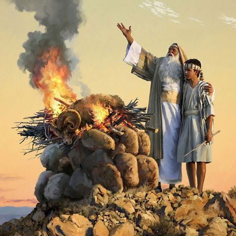 "And Abraham lifted up his eyes, and looked, and behold behind him a ram caught in a thicket by his horns: and Abraham went and took the ram, and offered him up for a burnt offering in the stead of his son." Genesis 22:13, KJV God And Abraham, Abraham Isaac Sacrifice, Abraham And Isaac Art, Abraham And Issac, Abraham Sacrifices Isaac, Abraham In The Bible, Abraham Bible, Sacrifice Of Isaac, Abraham And Isaac