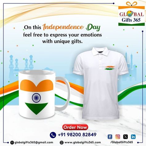 On this Independence Day, feel free to express your emotions with unique gifts. For best deals call now: 98200 82849 Website: www.globalgifts365.com #GlobalGifts365 #IndependenceDay #celebration #mug #polotshirt #tshirt #corporategifts #premiumgifts #customizedgifts #personalizedgifts #giftsforemployees #giftsforclients #premiumquality #corporategiftsmumbai #corporategiftsindia #corporategifting #bestquality #corporategifthampers Employee Gifts, Corporate Gifts, Independence Day, Customized Gifts, Personalized Gifts, Unique Gifts, Mug, Feel Free, Feelings