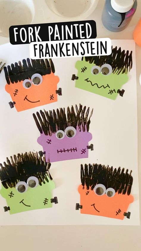 Halloween School Age Crafts, Fall Craft Ideas For Kindergarteners, Spooky Preschool Crafts, Safety First Crafts For Preschool, Zombie Preschool Activities, Halloween 1st Grade Crafts, Halloween Themed Activities For Kids, Frankinstine Craft, Creepy Crayon Activities