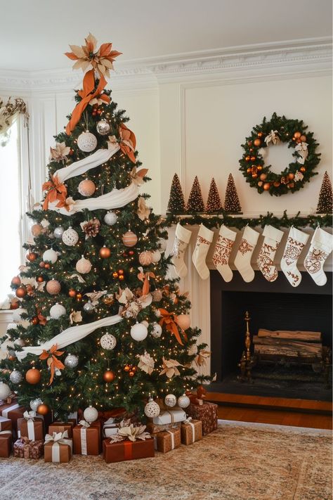 Add warmth to your white Christmas tree with a mix of red and orange. I love the earthy touch of burnt orange with red ornaments, bringing a cozy, festive glow. How do you feel about adding a pop of warm color to your tree this season? It’s a unique twist on classic holiday decor! White Christmas Tree Color Schemes, Burnt Orange Christmas, White Tree Christmas, White Christmas Tree With Red, Orange Christmas Decor, Red White Christmas Tree, Christmas Tree Color Schemes, Christmas Tree Colour Scheme, White Christmas Tree Decorations