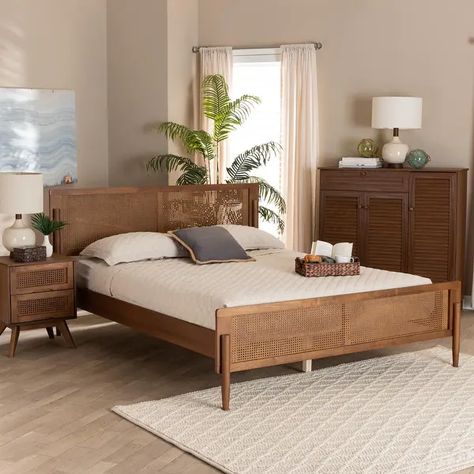 Gardwin Mid-Century Modern Ash Walnut Finished Wood Platform Bed - Bed Bath & Beyond - 38426446 Mid Century Modern Bed, King Size Platform Bed, Article Furniture, Queen Size Platform Bed, Mid Century Modern Bedroom, Wood Platform Bed, Baxton Studio, Beachcrest Home, Panel Bed