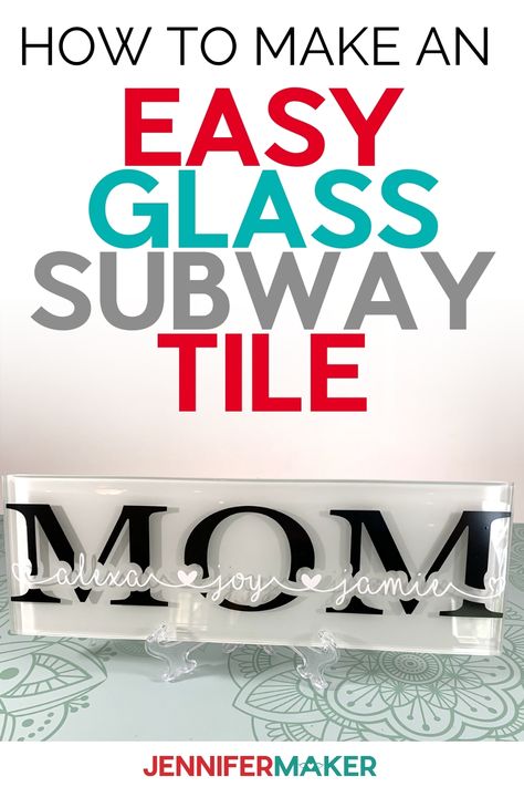 Create an easy personalized Glass Subway Tile Sign as home decor or for a unique gift! This is an easy project that lets you have fun with fonts! #cricut #cricutmade #cricutmaker #cricutexplore #vinyl Permanent Vinyl Projects, Glass Tile Crafts, Ceramic Tile Crafts, Crafting Decor, Etching Diy, Circuit Maker, Circuit Machine, Jennifer Maker, Cricut Hacks