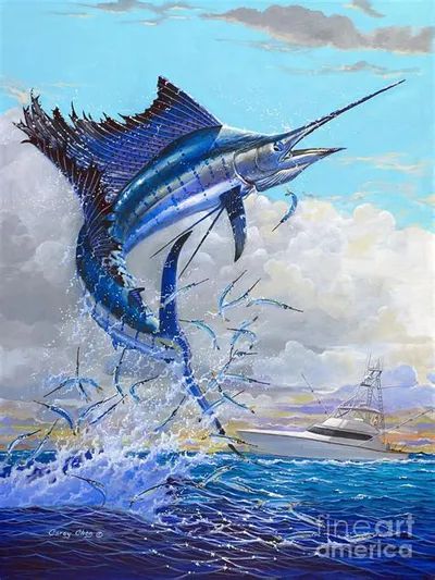 This batch of ocean art creations carries loads of visual appeal. Get a feel for them in the images below... Marlin Painting, Sail Fish, Blue Marlin Fish, Marlin Fish, Fishing Art, Bawah Air, Fish Artwork, Blue Marlin, Marine Art