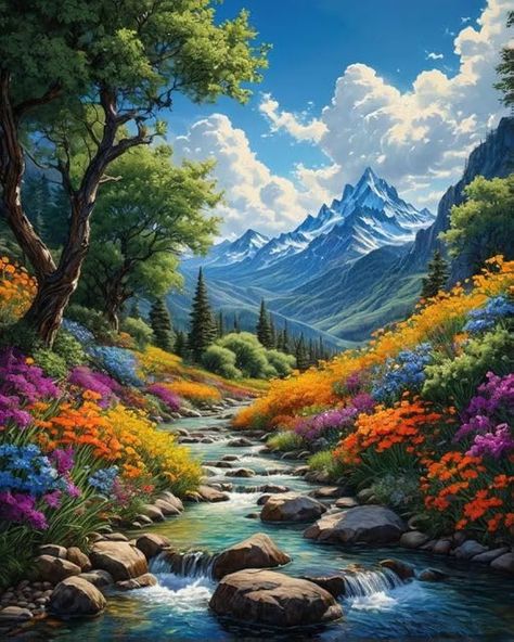 Beautiful Scenery Paintings, Canvas Without Frame, Frame Landscape, Mountain Landscape Photography, Urdu Stories, Scenery Paintings, Wallpaper Nature Flowers, Beautiful Locations Nature, Mountain Paintings