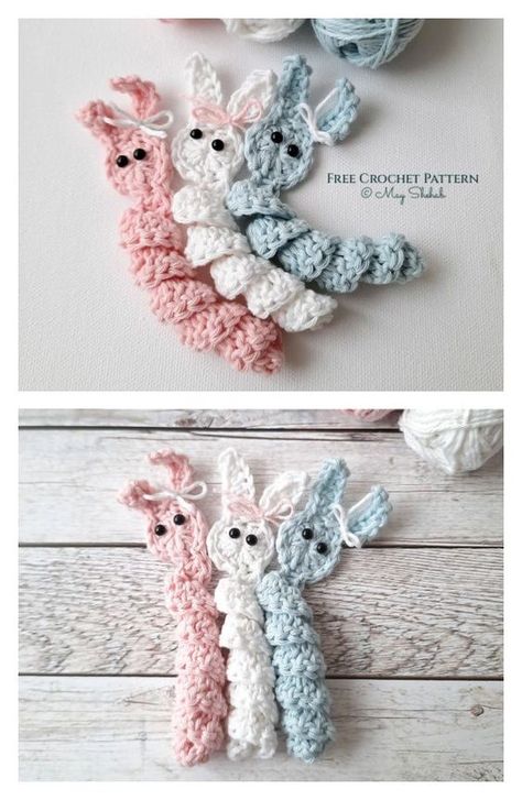 Easter Bunny Worry Worm Free Crochet Pattern Worry Worm, Crochet Gift Ideas, Handmade Tops, Scrap Yarn Crochet, Knitting Patterns Free Beginner, Easter Crochet Patterns, Beginner Knitting Patterns, Crochet Gift, Crochet Decoration