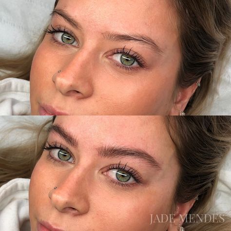 Fluffy natural hairstroke microblading brows before and after tattoo Fluffy Brows Microblading, Brow Before And After, Hybrid Brows Before And After, Brows Before And After, Microblading Before And After, Nano Brows Before And After, Before And After Tattoo, After Tattoo, Brow Tattoo