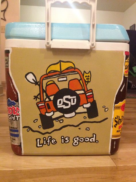 pinterest // @caitlinhellmers Mountain Weekend Cooler, Painted Fraternity Coolers, Nola Cooler, Sorority Coolers, Formal Cooler Ideas, Fraternity Coolers, Coolest Cooler, Frat Coolers, Cooler Painting