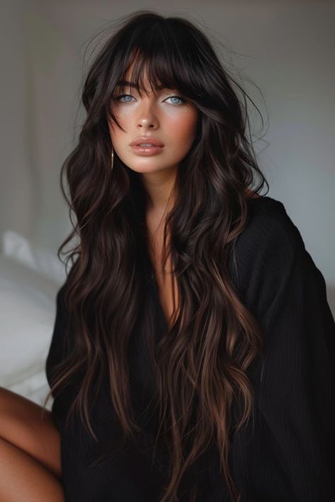 Rambut Brunette, Long Hair With Bangs, Hair Envy, Long Hair Cuts, Hair Transformation, Hair Dos, Gorgeous Hair, Hair Day, Hairstyles With Bangs