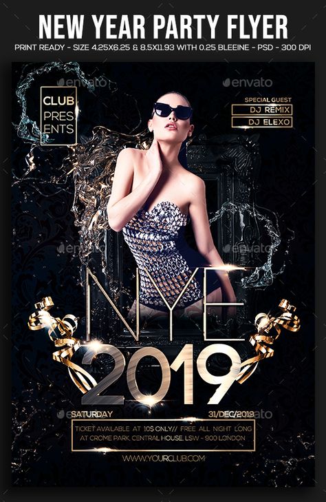 New Year Party Flyer, Business Advertisement, New Year Banner, All Elements, Flyer Printing, Dj Remix, New Year Party, Club Parties, Glitz And Glam