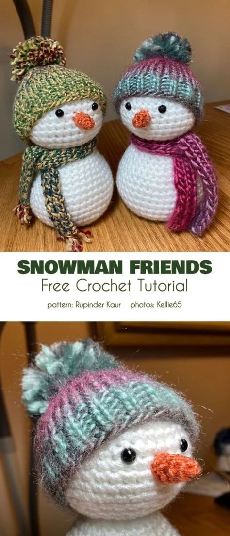 Snowman Friends Free Crochet Pattern Tiny Snowman, Crochet Holiday, Crochet 101, Christmas Crochet Patterns Free, Fall Crochet, Easy Knitting Projects, Crochet Snowman, Confection Au Crochet, Crochet Xmas