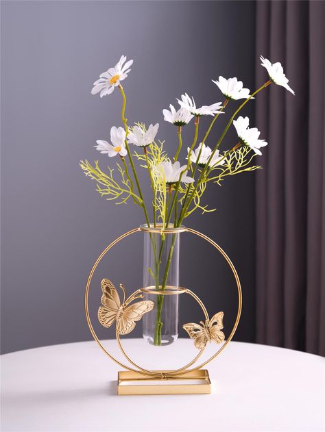 Gold  Collar  Glass   Embellished   Home Decor Gold Butterfly Wedding Decorations, Hydroponic Vase, Plant Centerpieces, Butterfly Centerpieces, 3d Butterfly Wall Decor, Iron Butterfly, Tissue Paper Flowers Diy, Glass Vase Decor, Gold Centerpieces