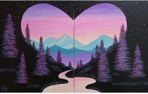 Diy Couple Canvas Art, Family Paint Night Ideas Easy, Couples Paint Night Ideas, Date Night Painting Ideas Couple, Duo Painting Ideas, Date Night Painting Ideas, Couples Paint Night, Valentines Painting Ideas Canvases, Date Night Painting