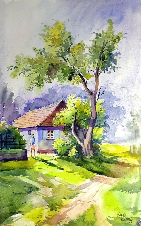 Watercolor Scenery Painting, Landscape Painting Watercolor, Drawing Scenery, Watercolor Scenery, Watercolor Art Landscape, Beauty Paintings, Watercolor Paintings Nature, Beautiful Art Paintings, Scenery Paintings