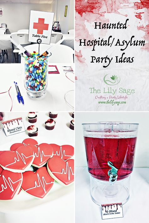 Get party ideas including food and decorations for a Haunted Hospital, Dr, nurse or any medical themed party  . . . . #hauntedhospital #hauntedhospitalpartyidea #hauntedhospitalpartyfood #nursepartyideas #nursepartyfood #nursepartydecorations #doctorpartyfood #asylum #hauntedasylum #doctorpartyideas #medicalpartyideas Asylum Party Ideas, Hospital Decoration Ideas, Medical Halloween Party, Hospital Party Theme, Halloween Medical Theme, Asylum Themed Halloween Party, Hospital Themed Halloween Party, Halloween Hospital Decorations, Medical Themed Parties Food