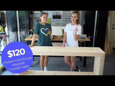 DIY Modern Waterfall Console Table - YouTube Waterfall Entry Table With Shelf, Farmhouse Sofa Table Diy, Waterfall Edge Console Table, How To Build A Console Table Diy, Waterfall Console Table Diy, Entryway Console Table Decorating Modern, Diy Waterfall Coffee Table, Diy Waterfall Console Table, Entryway Console Table Decorating