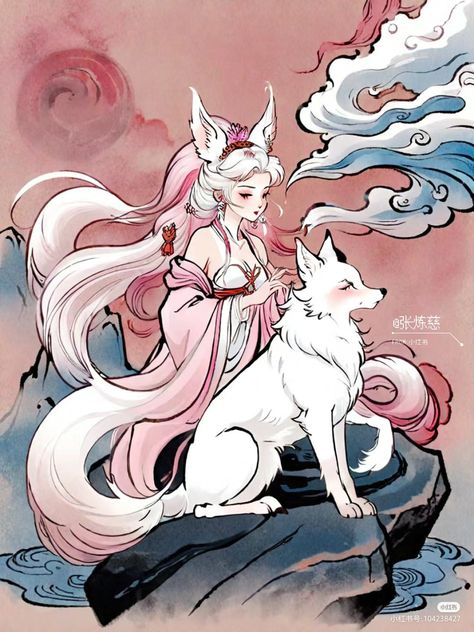 Japanese Goddess Art, Chinese Fox Spirit, Kitsune Wallpaper, Kitsune Drawing, Japanese Oc, Chinese Art Style, White Kitsune, Kitsune Spirit, Kitsune Oc